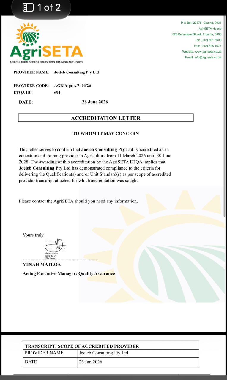 AgriSETA accreditation letter